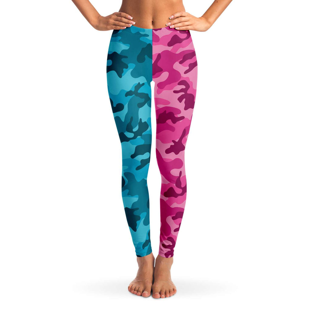 Women's All Cyan Pink Camouflage Mid-rise Yoga Leggings