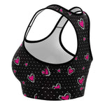 Women's Pink Hearts Polka Dots Athletic Sports Bra Left