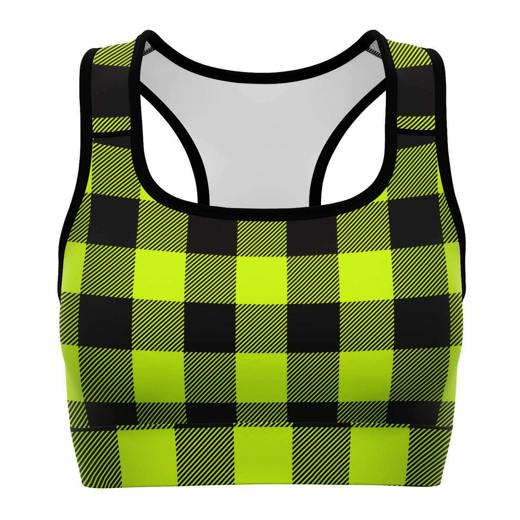 Women's Safety Green Lumberjack Plaid Tartan Athletic Sports Bra