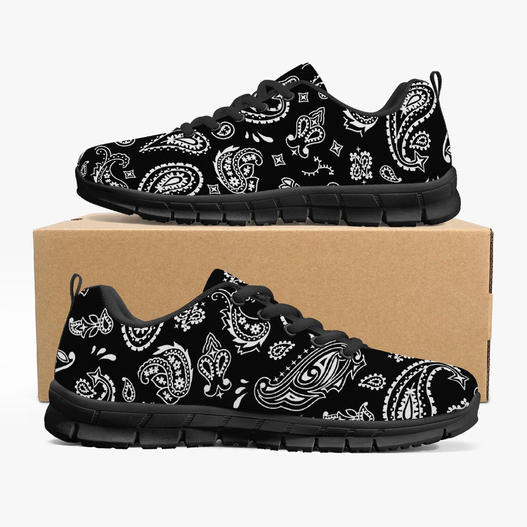 Women's Black White Paisley Bandana Gym Sneakers
