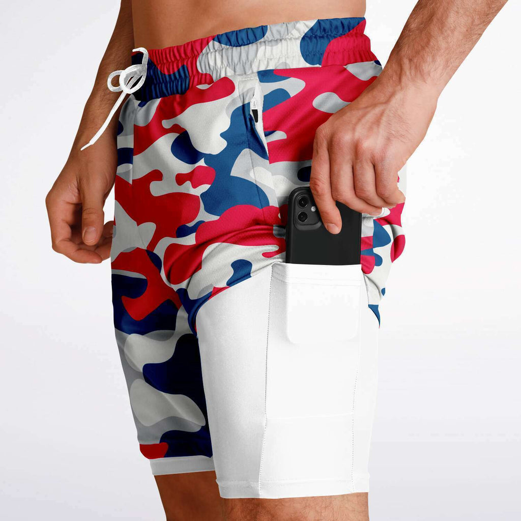 Men's 2-in-1 Red White Blue Fourth of July Camouflage Gym Shorts