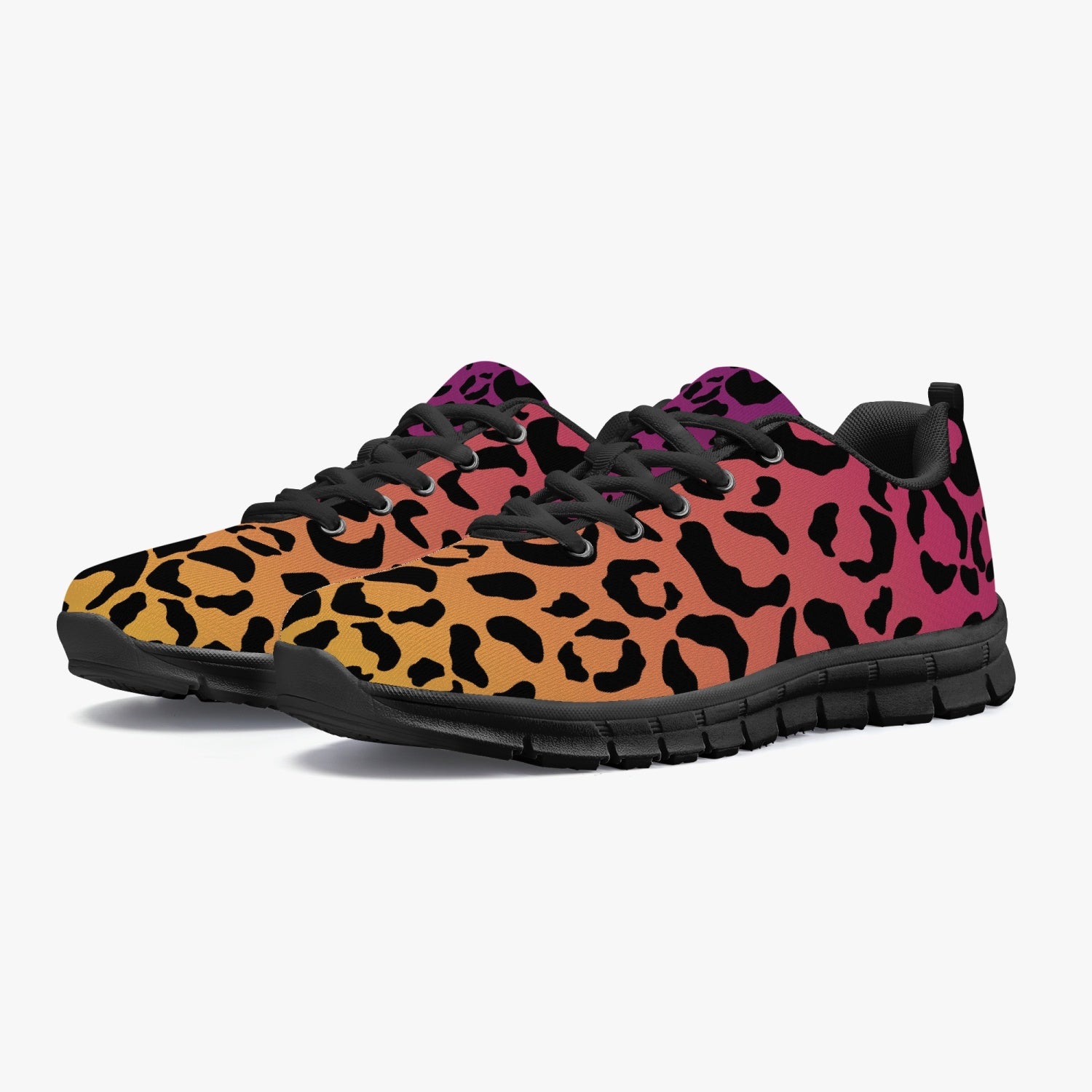 Women's Red Yellow Leopard Cheetah Print Workout Gym Running Sneakers Overview