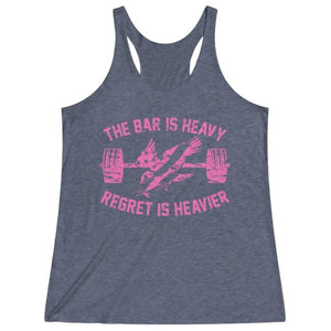 Women's Blue Pink Bar Is Heavy Regret Is Heavier Fitness Gym Racerback Tank Top
