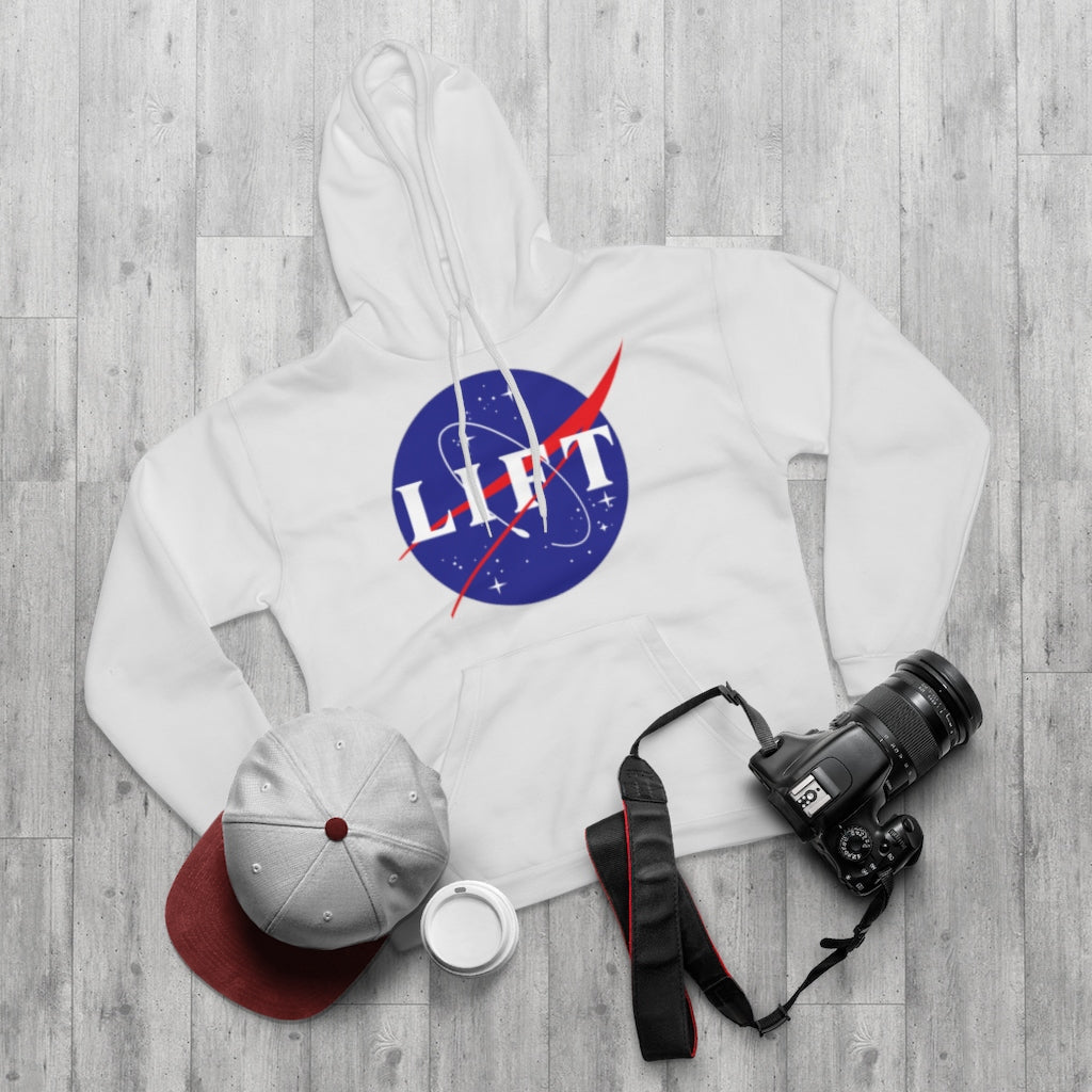 White NASA LIFT Heavy Space Gym Workout Unisex Hoodie Front Shop