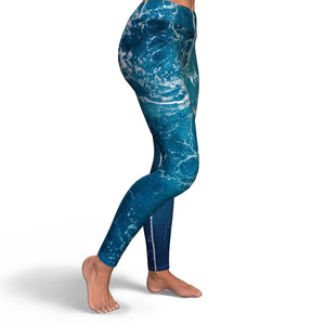 Women's Blue Ocean Marble High-waisted Yoga Leggings Right