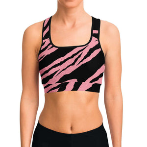 Women's Pink Tiger Stripes Athletic Sports Bra Model Front