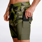 Men's 2-in-1 M90 Woodland Green Modern Soldier Urban Warfare Camouflage Gym Shorts