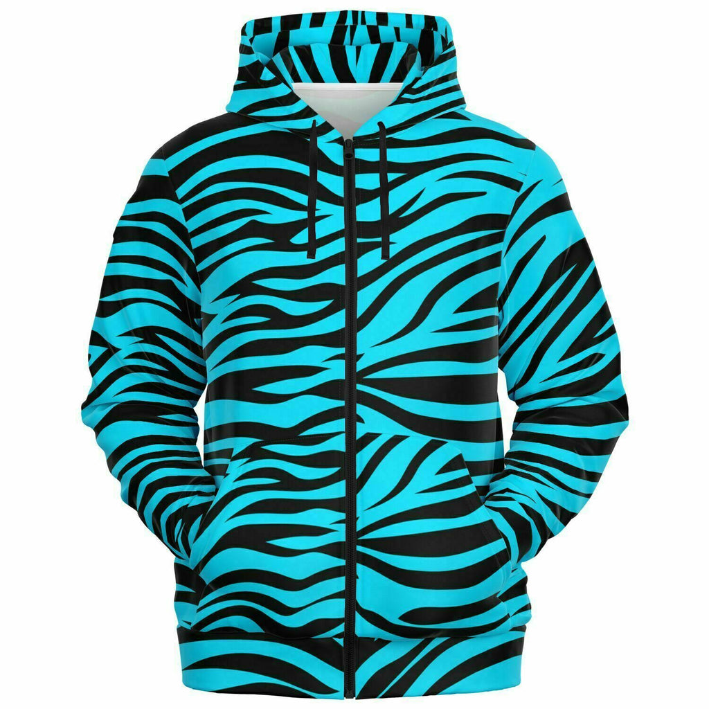 Unisex Wild Blue Bengal Tiger Stripes Animal Pattern Zip-Up Hoodie
