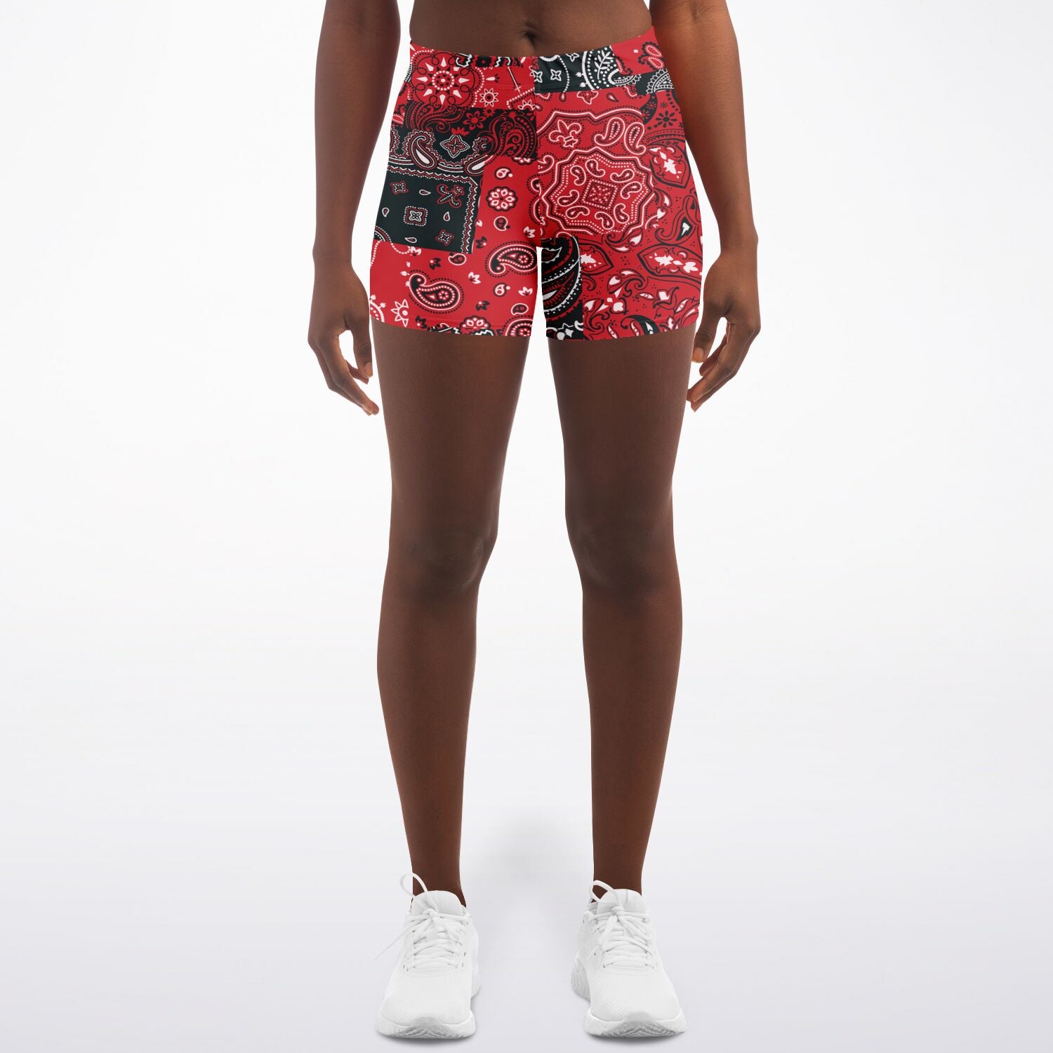 Red Paisley Patchwork Athletic Shorts