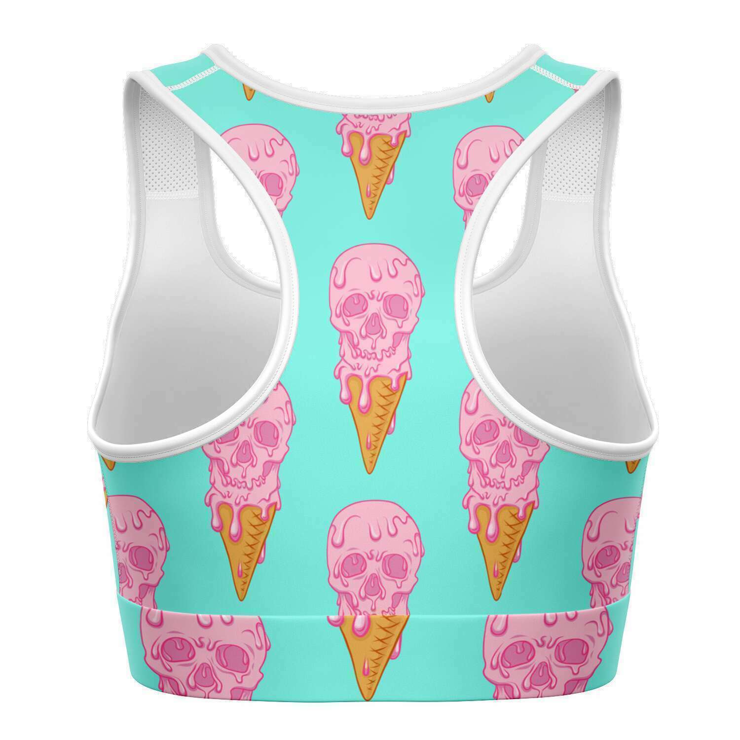 Women's Pink Blue Death By Ice Cream Athletic Sports Bra Back