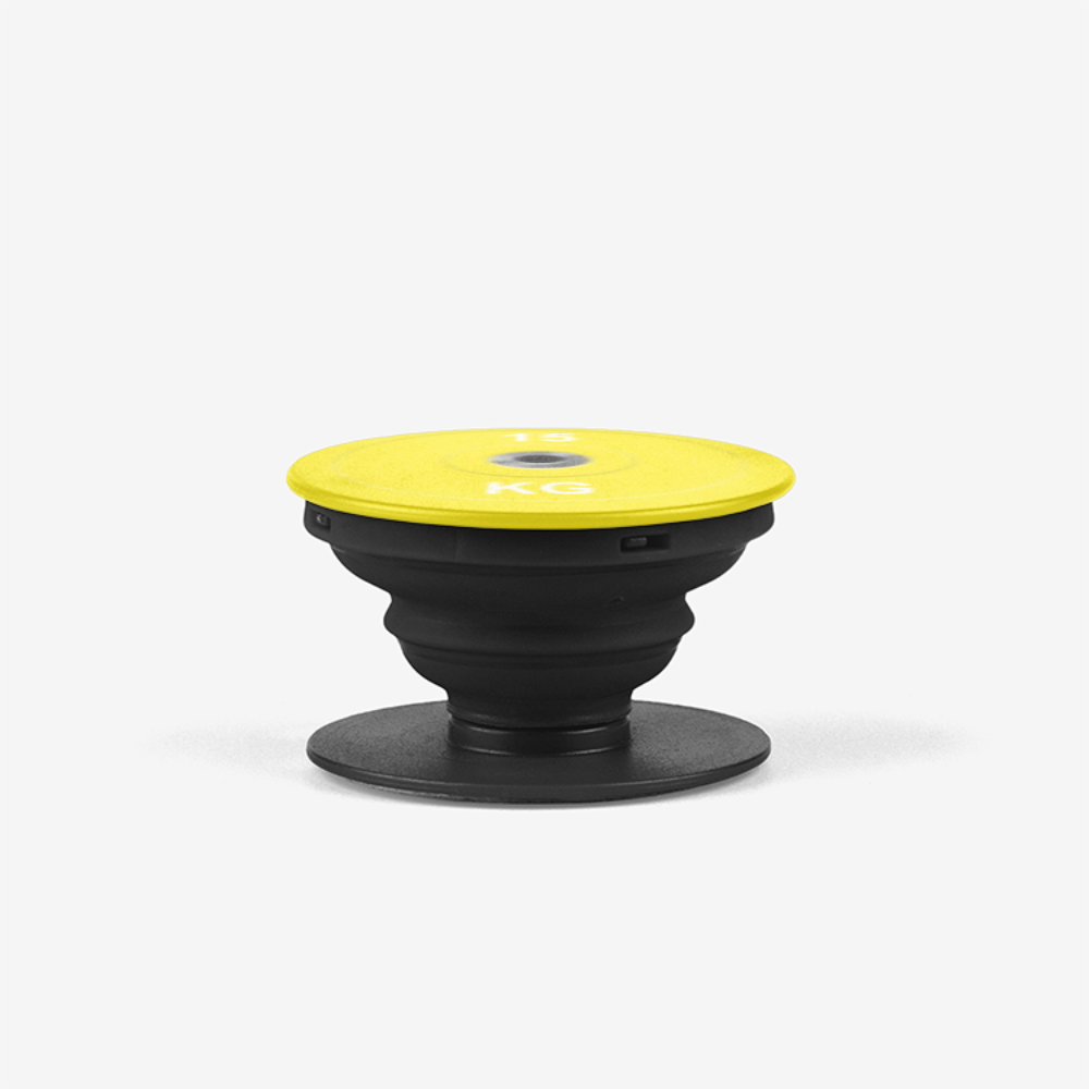 Yellow 15 KG Olympic Weight Powerlifter Competition Popsocket Black Profile
