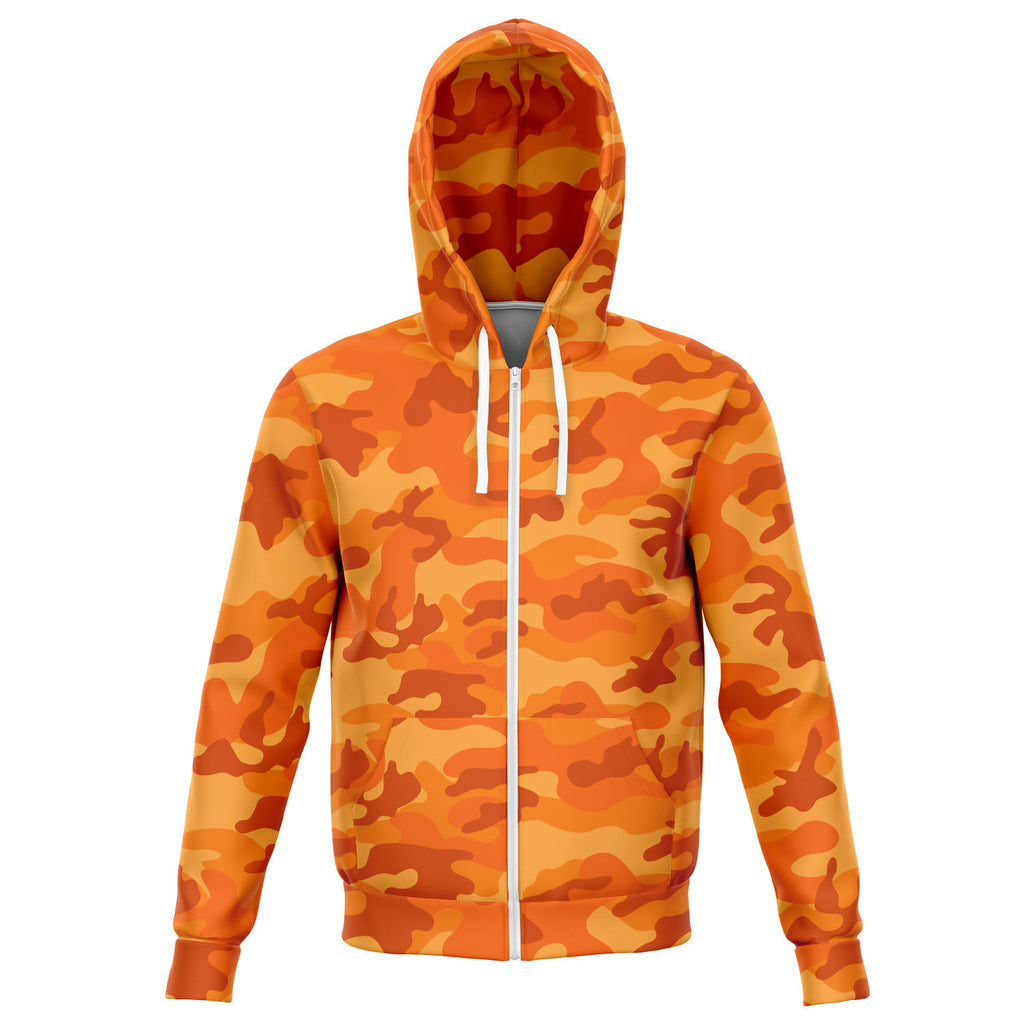 Unisex All Orange Camouflage Athletic Zip-Up Hoodie