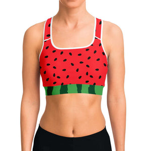 Women's Juicy Watermelon Slice Athletics Sports Bra Model Front
