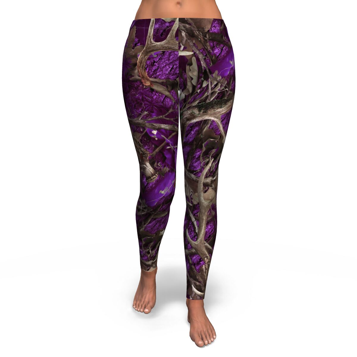 Women's Purple Hunting Camo Mid-Rise Yoga Leggings Front