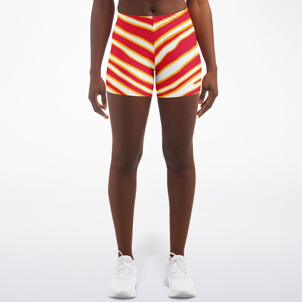 Women's Kansas City Football Red Wild Zebra Stripe Animal Pattern Mid-rise Athletic Booty Shorts