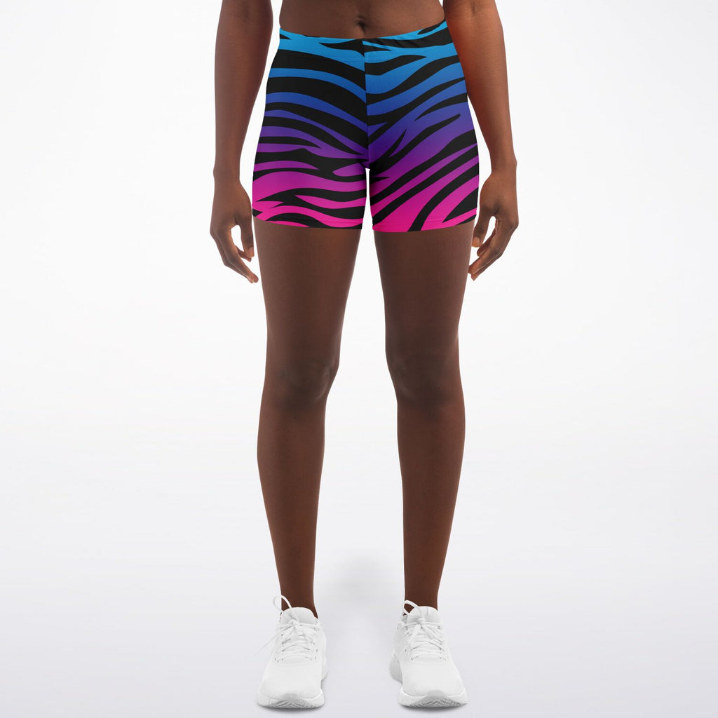 Women's Rainbow Pride Gradient Bengal Tiger Animal Print Pattern Mid-rise Athletic Booty Shorts