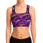 Purple Gold Flake Galaxy Sports Bra