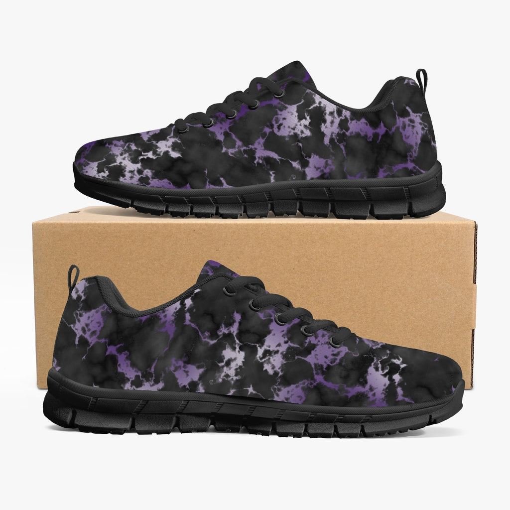 Women's Black Purple Gilded Marble Running Workout Sneakers