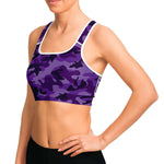 Women's All Purple Camouflage Athletic Sports Bra Model Left