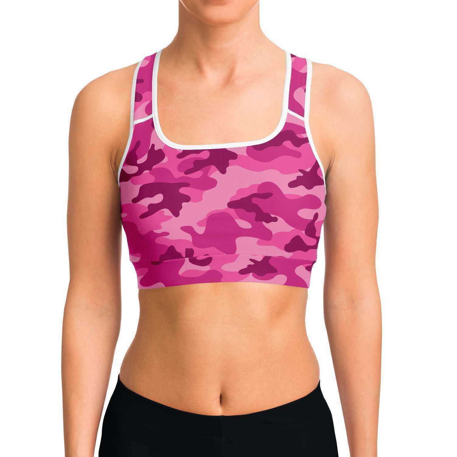 Women's All Pink Camouflage Athletic Sports Bra Model Front