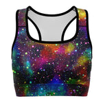 Women's Rainbow Galaxy Night Stars Athletic Sports Bra Front