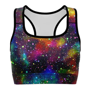 Women's Rainbow Galaxy Night Stars Athletic Sports Bra Front