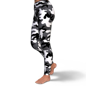 Women's Black White Camouflage High-waisted Yoga Leggings