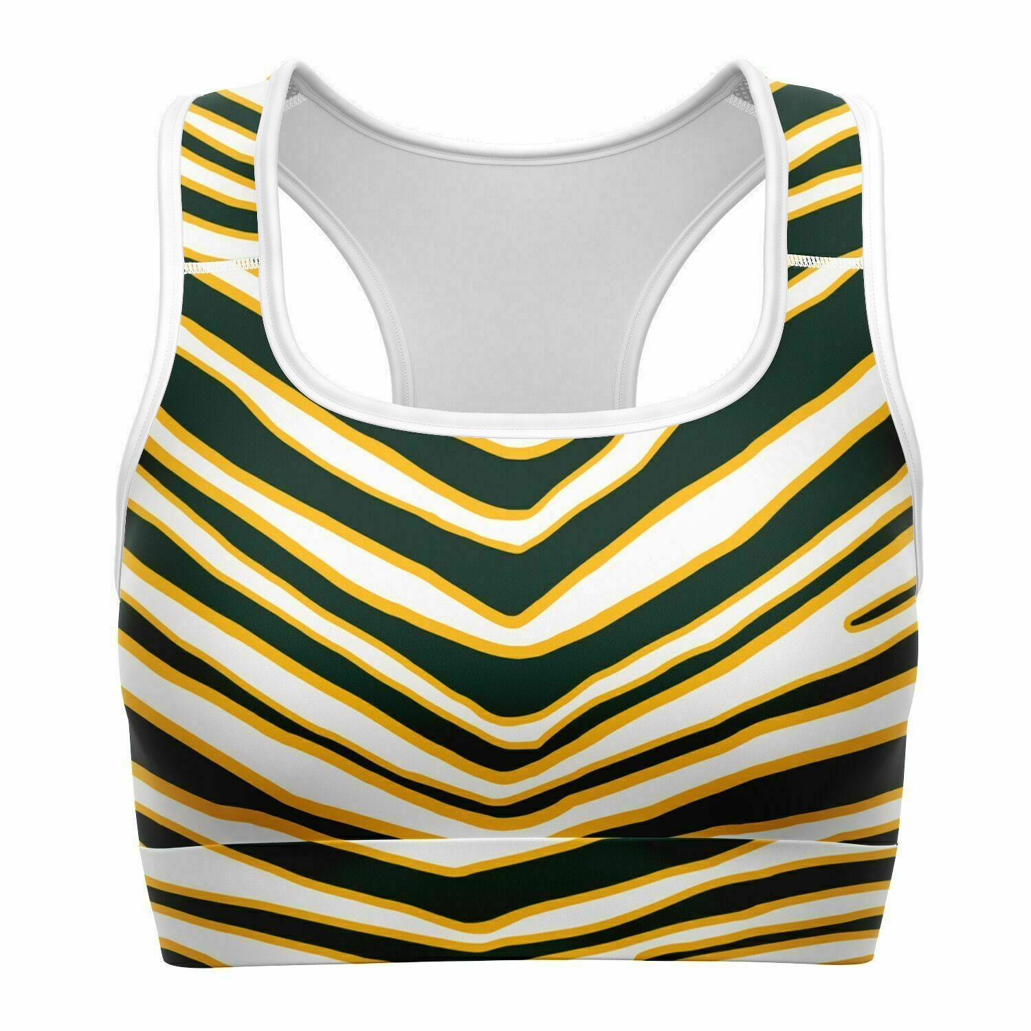 Women's Green Bay Football Yellow Wild Zebra Stripe Animal Pattern Athletic Sports Bra