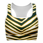 Women's Green Bay Football Yellow Wild Zebra Stripe Animal Pattern Athletic Sports Bra