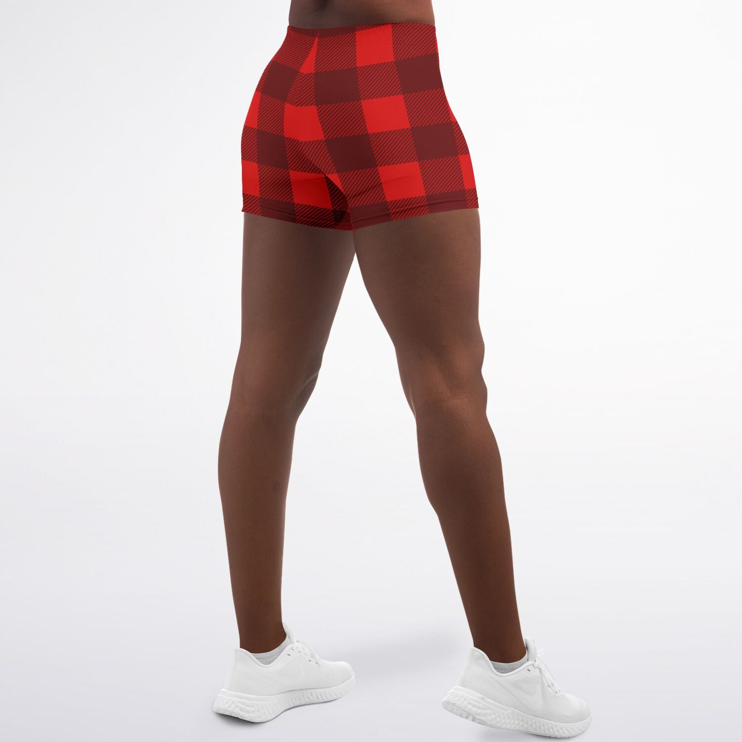 Women's Mid-rise Classic Lumberjack Red Flannel Plaid Athletic Booty Shorts