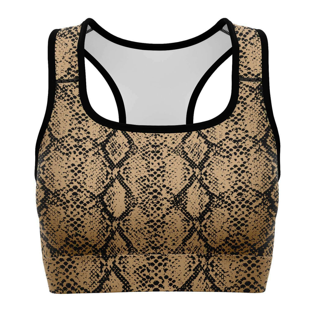 Women's Desert Sand Snakeskin Reptile Print Athletic Sports Bra