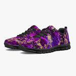 Women's Purple Gold Flake Galaxy Gods Running Gym Sneakers Overview