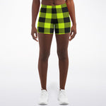 Women's Safety Green Lumberjack Plaid Tartan Mid-rise Athletic Shorts