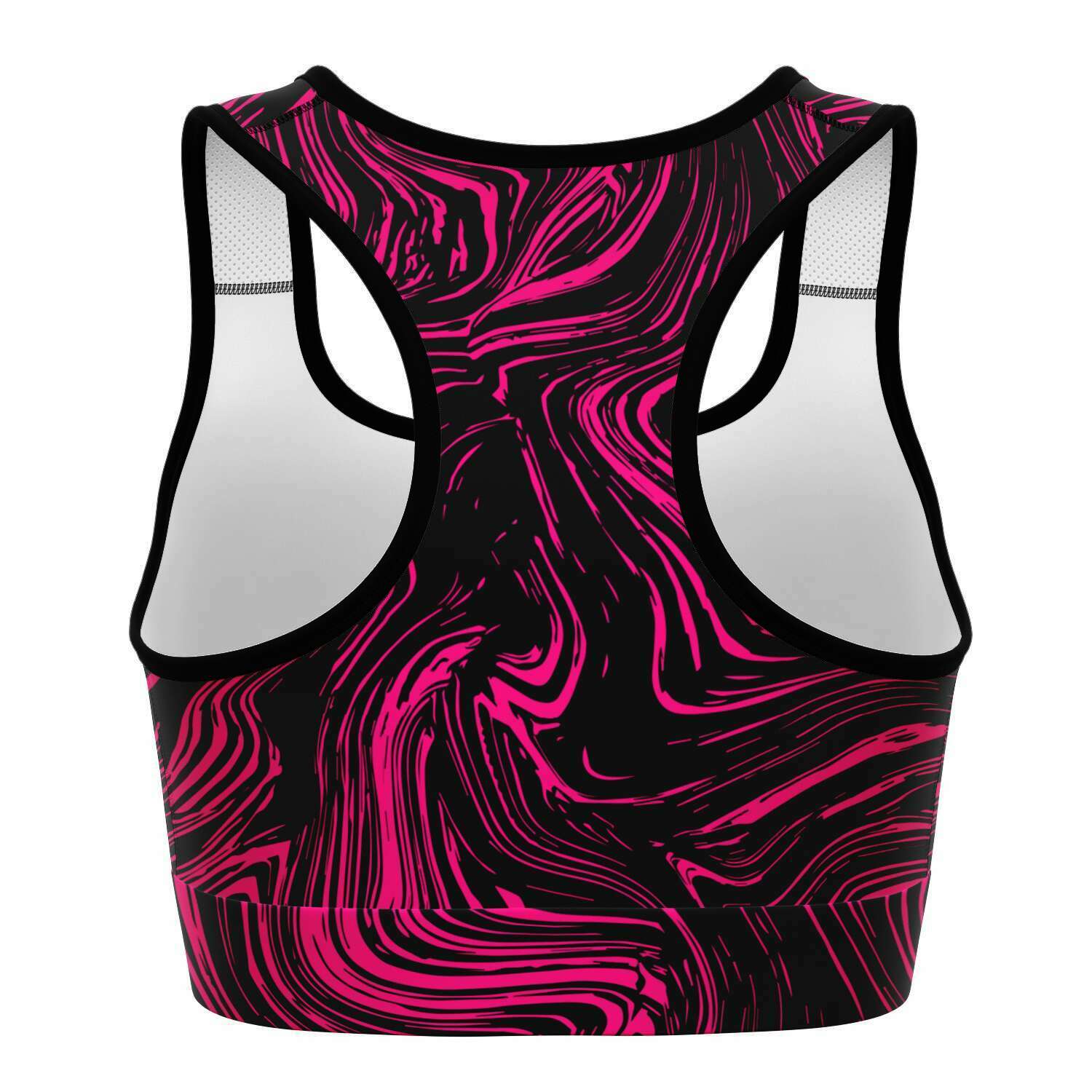 Women's Black Pink Marble Swirl Athletic Sports Bra Back