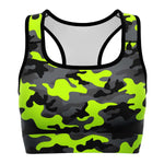 Women's Neon Fluorescent Melon Green Camouflage Athletic Sports Bra