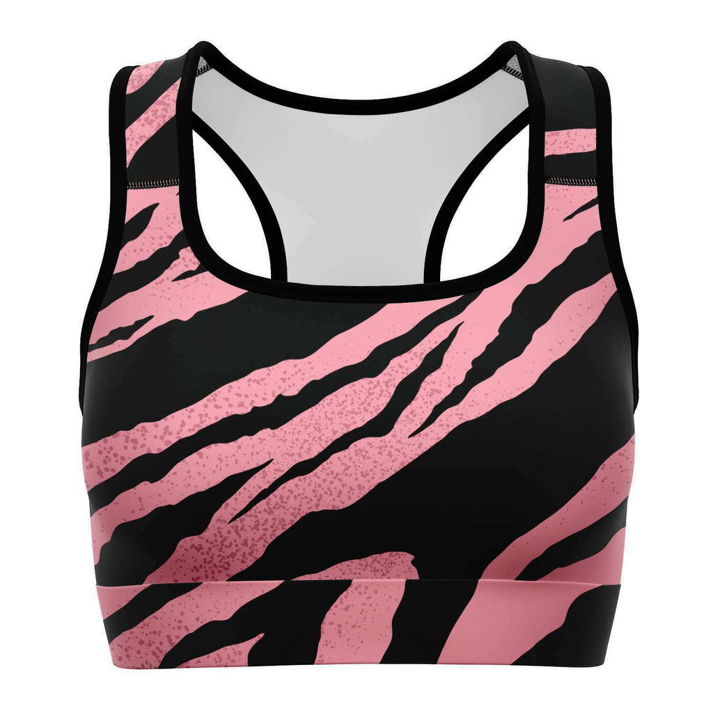 Women's Pink Tiger Stripes Athletic Sports Bra