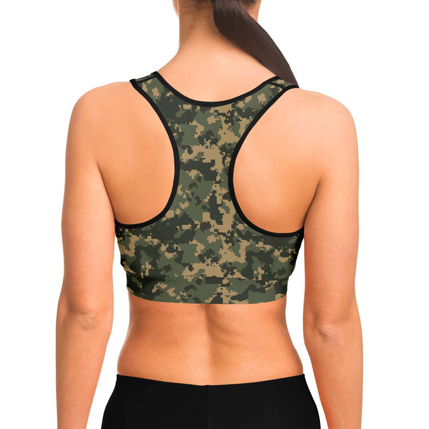 Women's Digital Army Camouflage High-Waisted Yoga Leggings Model Back