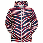 Unisex New England Football Red White Blue Wild Zebra Stripe Animal Pattern Zip-Up Hoodie