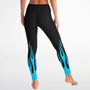 Women's Classic Blue Fire Flames High-waisted Yoga Leggings Back