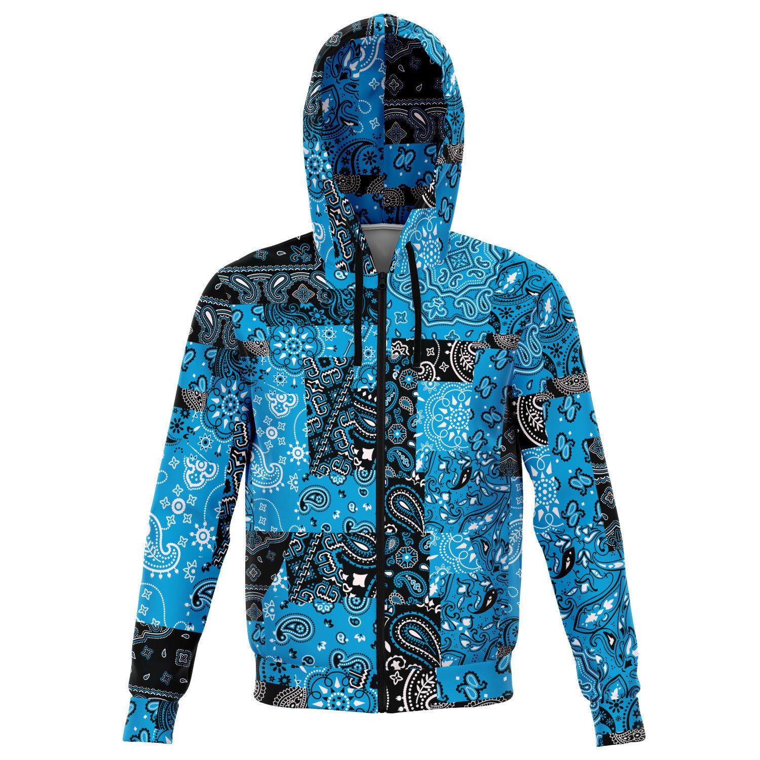 Unisex North Carolina Blue Teal Paisley Patchwork Athletic Zip-Up Hoodie