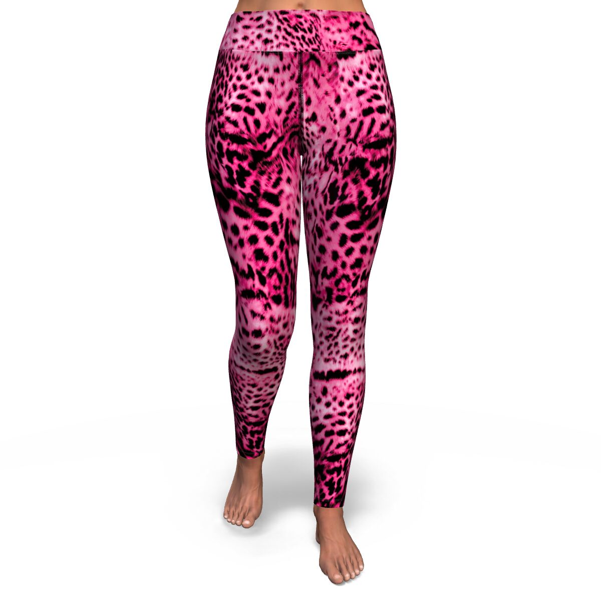 Women's Big Cat Pink Spotted Cheetah High-waisted Yoga Leggings Front