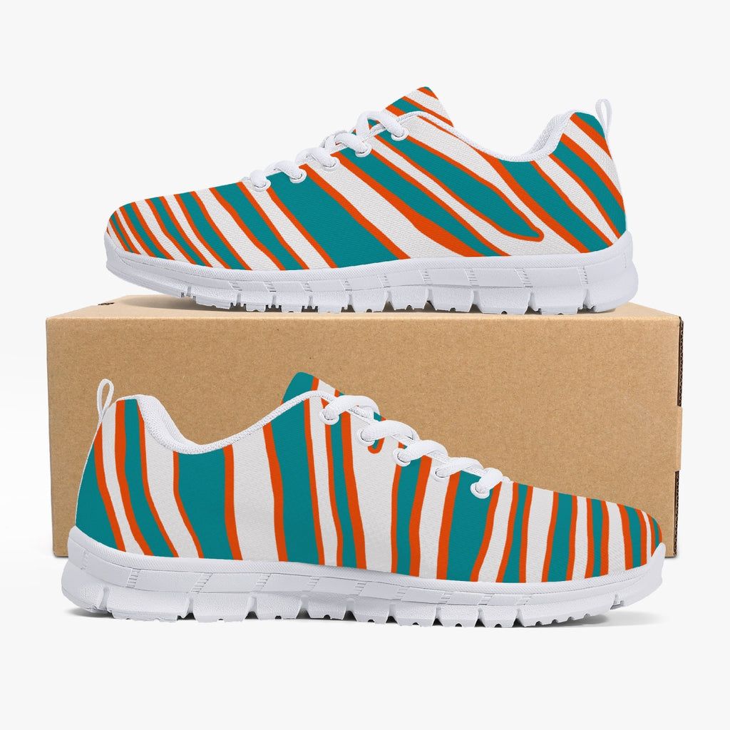 Unisex Miami Football Teal Orange Wild Zebra Stripe Animal Pattern Running Shoes Sneakers
