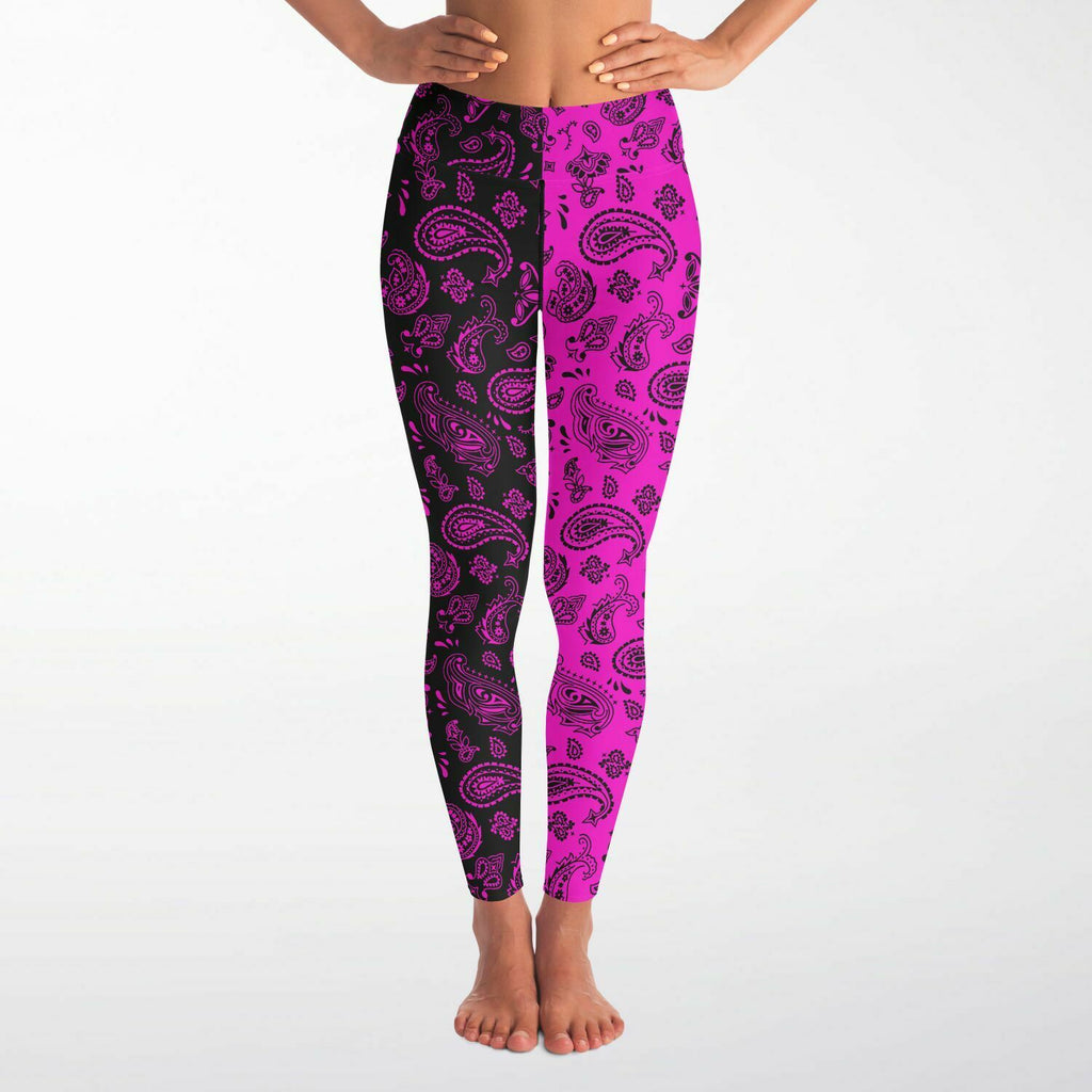 Women's Black Pink Paisley Bandana High-waisted Yoga Leggings