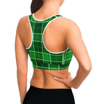 Women's Green St. Patrick's Day Plaid Athletic Sports Bra Model Right