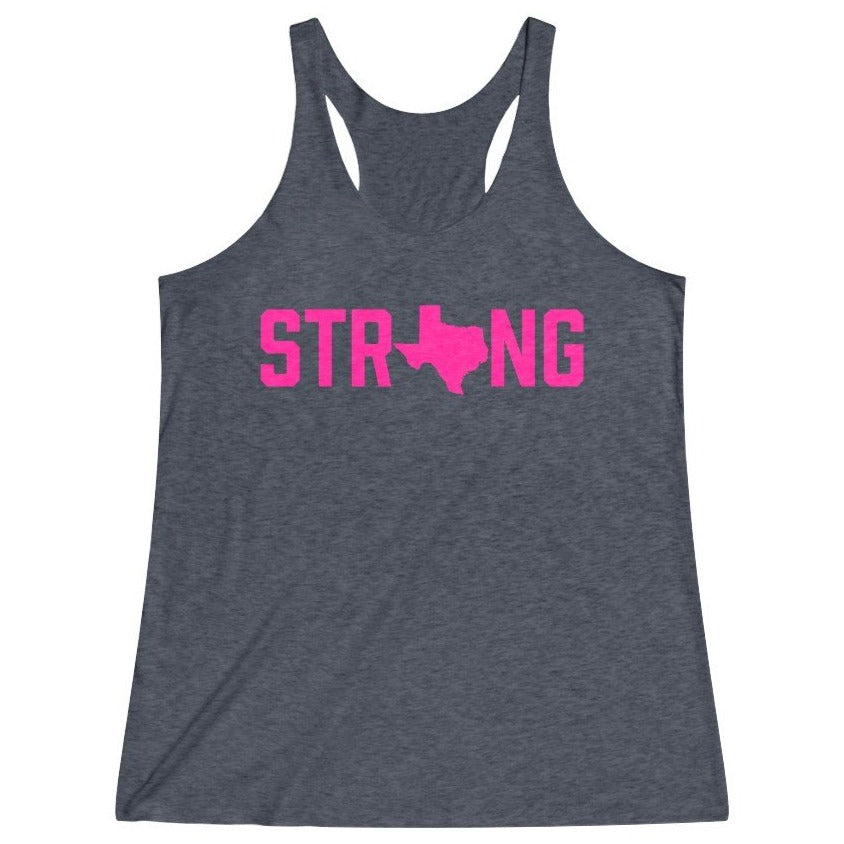 Women's Navy Blue Pink Texas State Strong Fitness Gym Racerback Tank Top