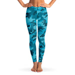 Women's All Cyan Blue Camouflage Mid-rise Leggings