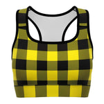 Women's Yellow Lumberjack Plaid Tartan Athletic Sports Bra