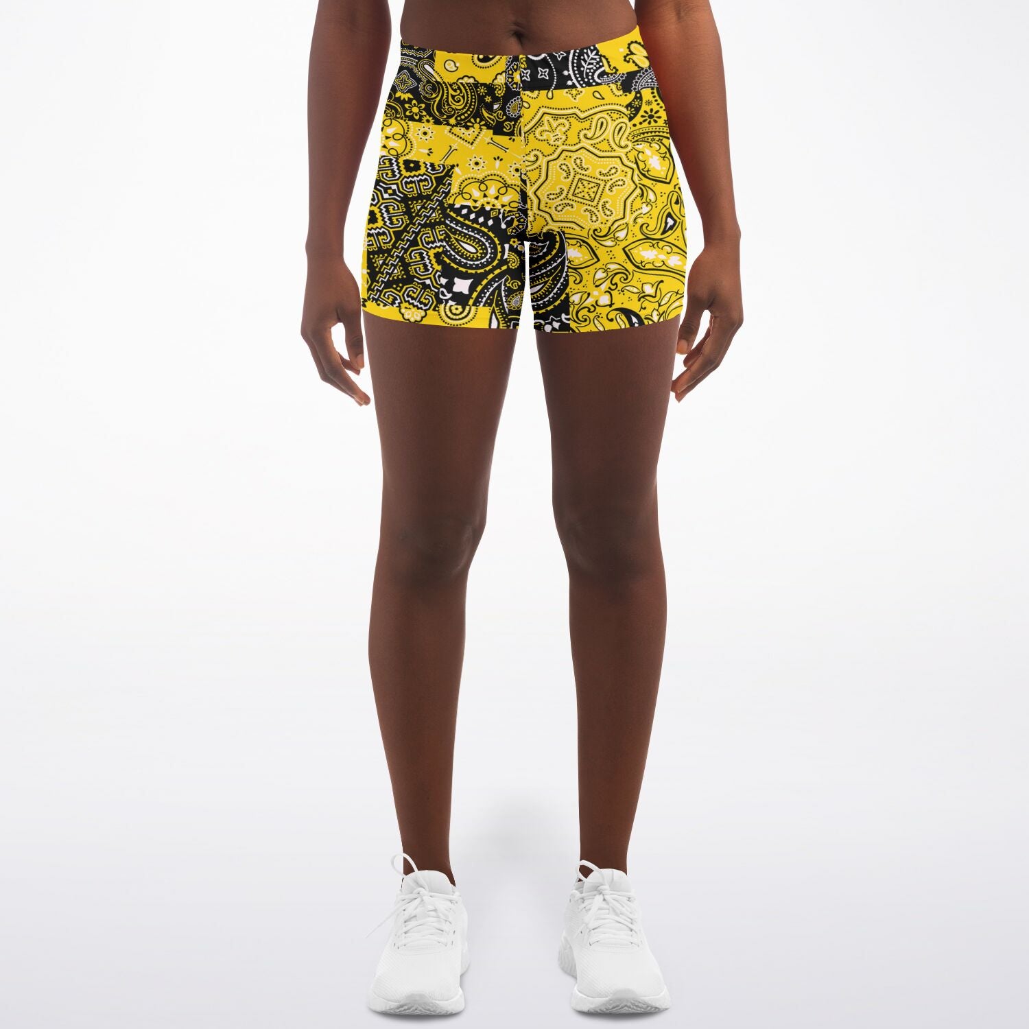 Yellow Paisley Patchwork Athletic Shorts