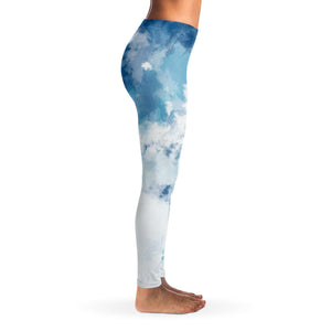 Women's Head In The Clouds Blue White Tie-Dye Mid-rise Yoga Leggings Right