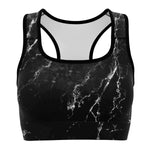 Women's Black Marble Athletic Sports Bra Front